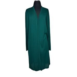 J. Jill Wearever Longline Cardigan Open Front Knit Layering Sweater Green Sz L